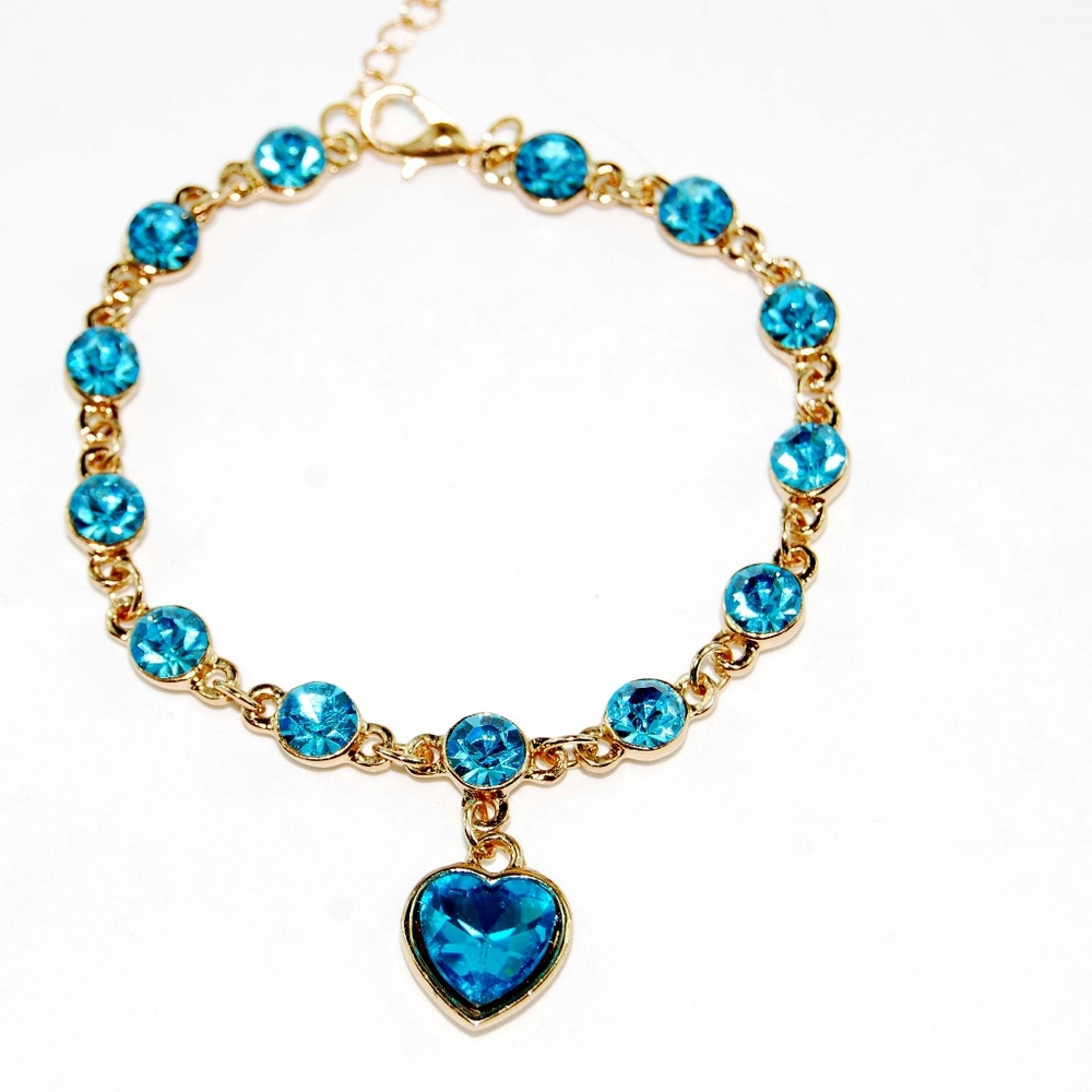 12K GP Austrian Crystal Hearts Aquamarine Bracelet